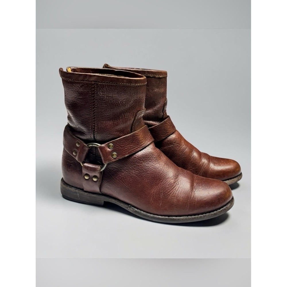Frye Phillip Harness Boots Distressed Leather Brown Womens Size 6 Western Ranch